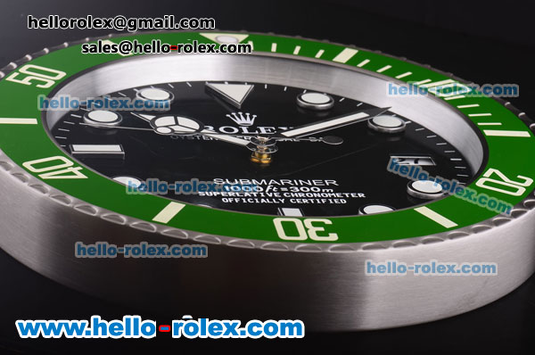 Rolex GMT-Master II Wall Clock Quartz Steel Case with Green Bezel and Black Dial - Click Image to Close